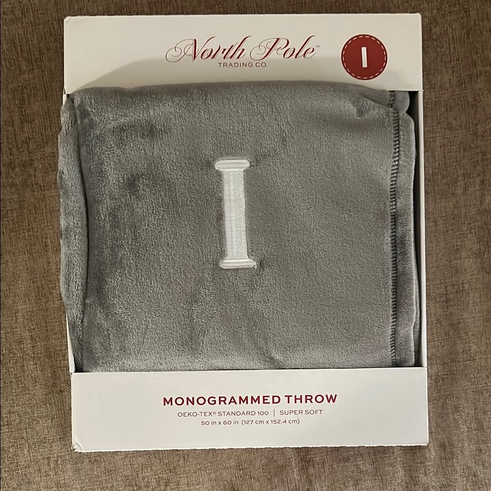 Gray Monogrammed Throw Blanket- Letter I